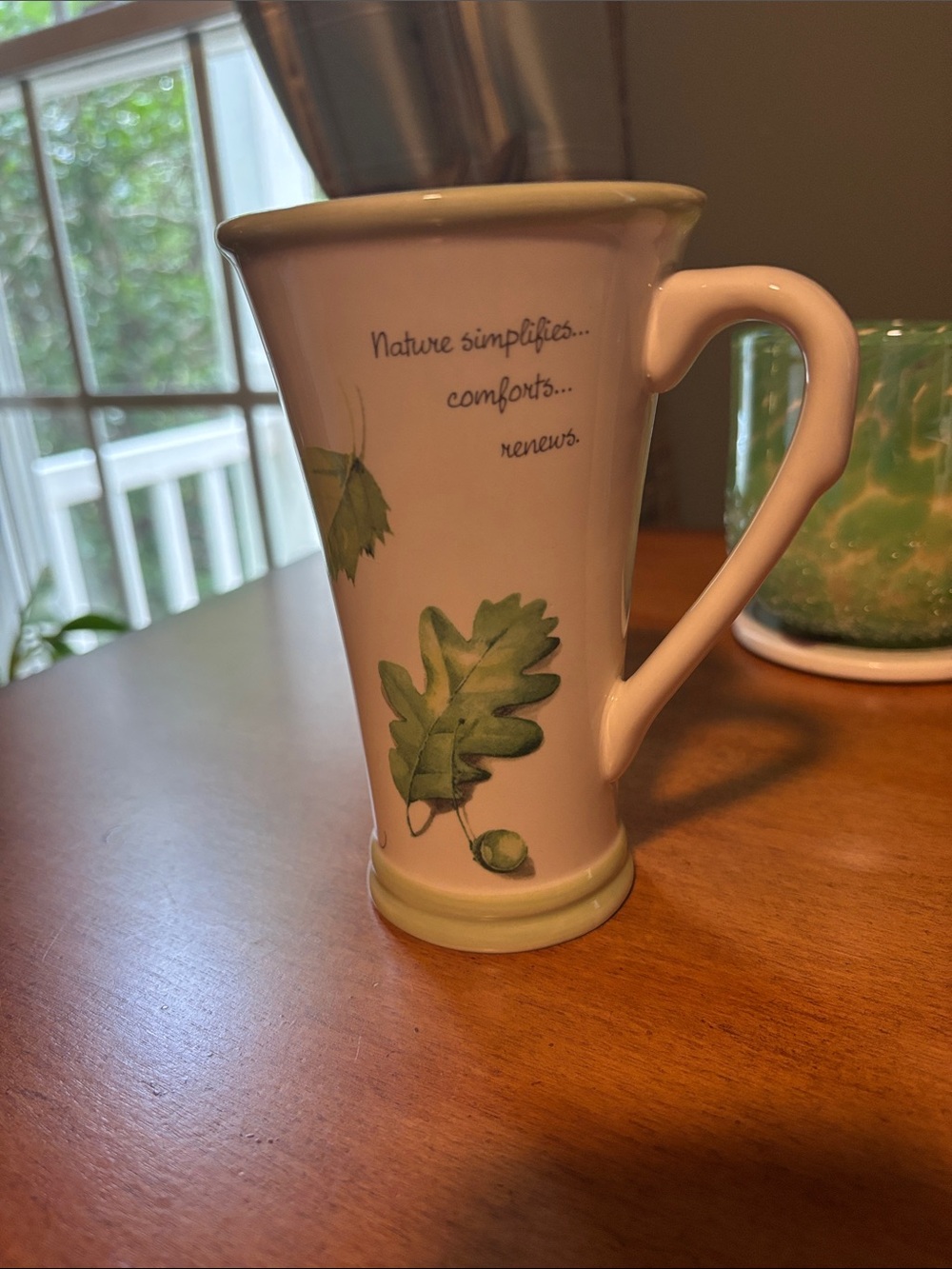 Botanical Green Leaf Ceramic Mug with Handle